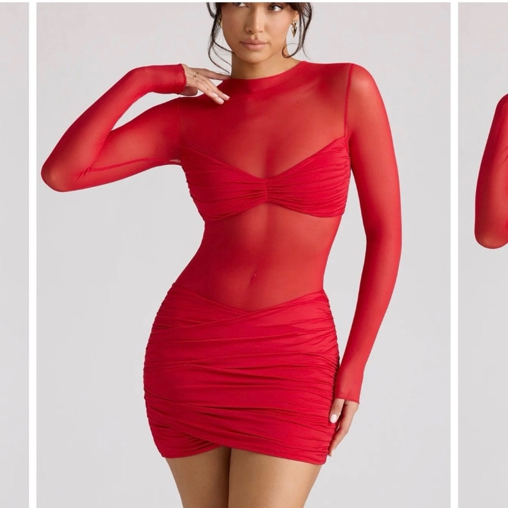 SPICY 🌶️ Elegant Red Sheer Mini Sleeve Dress
